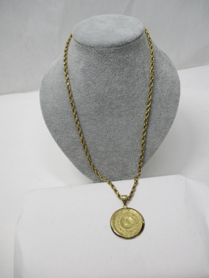 10K YG Rope Chain With Aztec Calendar Pendant (15.9gtw)