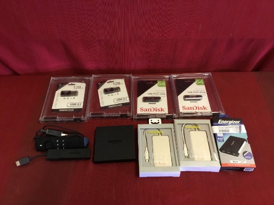 Assorted Electronics USB Flash Drives, USB Hubs, Amazon Fire TV, Power Bank