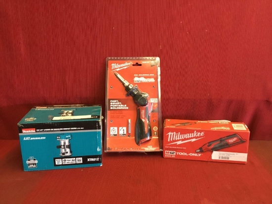 3Pcs Makita Compact Router, Milwaukee Cordless Rotary Tool, Soldering Iron