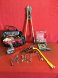 Assorted Handtools And Tool Bag With Pipes Parts
