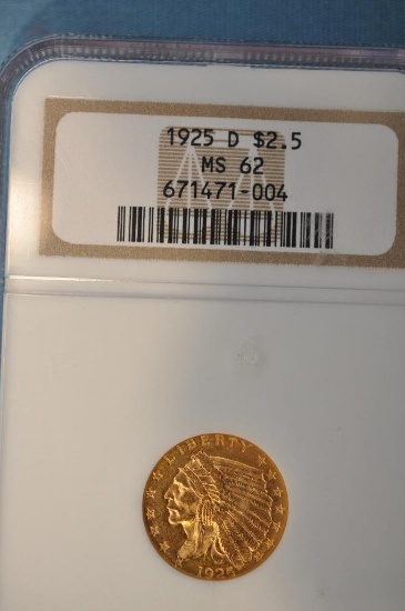 ANA Graded 1925-D Indian Head $2.50 Gold