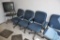 (4) ROLLING UPHOLSTERED OFFICE CHAIRS W/ SANYO TV, DVD PLAYER, AND ROLLING ENTERTAINMENT CART
