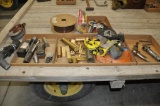 LARGE QUANTITY OF STRAPS NEEDING REPAIR, SCRAP BRASS, WELDING WIRE, AND OTHER ITEMS AS PICTURED