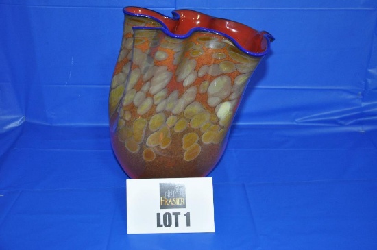 RARE Chihuly signed orange and green blown-glass vase