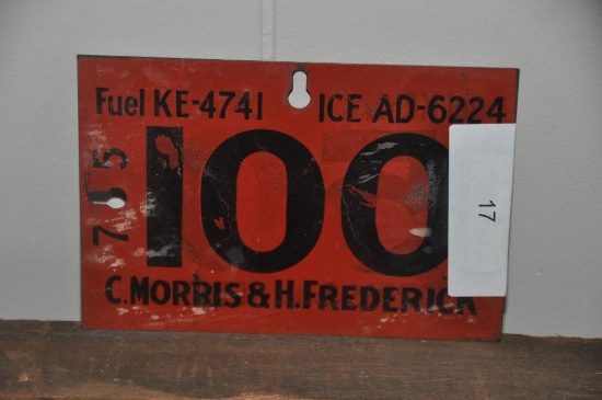 C. MORRIS AND H. FREDERICK FUEL AND ICE METAL SIGN