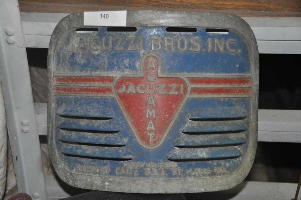 JACUZZI BROS. INC. VENTED NAME PLATE | Art, Antiques & Collectibles  Collectibles | Online Auctions | Proxibid