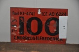 C. MORRIS AND H. FREDERICK FUEL AND ICE METAL SIGN