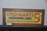 EPCO-GIANTS 5 CENT CIGAR ADVERTISEMENT FRAMED CARDBOARD SIGN