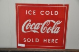 ICE COLD COCA COLA SOLD HERE GLASS SIGN
