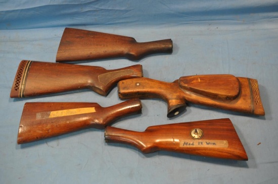 (5) OLDER WOODEN GUN STOCKS AS PICTURERD