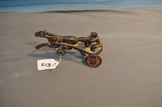 6" CAST IRON HARNESS RACER AND HORSE