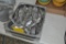 LARGE QUANTITY OF STAINLESS FORKS AND (2) STAINLESS SERVING PANS