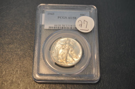 1943 PCGS AU58 WALKING LIBERTY HALF