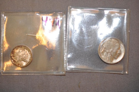 1943 MERCURY DIME & 1913 BUFFALO NICKEL