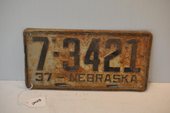 1937 NEBRASKA LICENSE PLATE