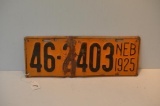 1925 NEBRASKA LICENSE PLATE