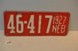 1927 NEBRASKA LICENSE PLATE