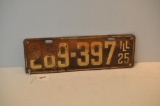 1925 ILLINOIS LICENSE PLATE