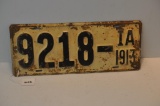 1913 IOWA LICENSE PLATE