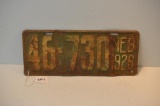 1926 NEBRASKA LICENSE PLATE