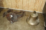 Unusual large brass ship bell w/cast iron yolk