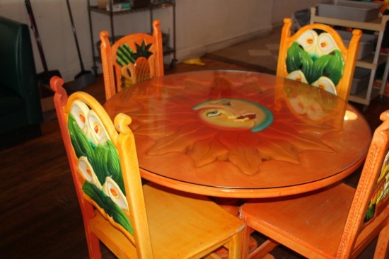 Mexican styled round pedestal table and 4 chairs