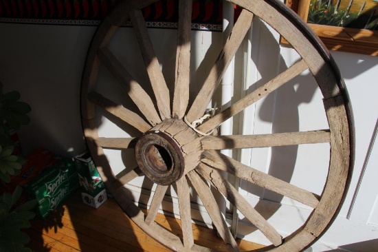 5' diameter antique wooden wagon wheel