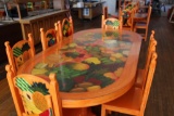 Mexican styled 8' x 4' pedestal table and 10 chairs