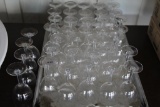 35 wine glasses / and aluminum baking pan