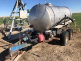 1,000 gal. SS tank on bumper hitch tandem axle trailer