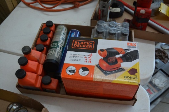 Flat of 2 cycle oil & Black and Decker palm sander