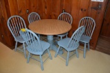 Round dinette table w/ 6 blue bentwood chairs