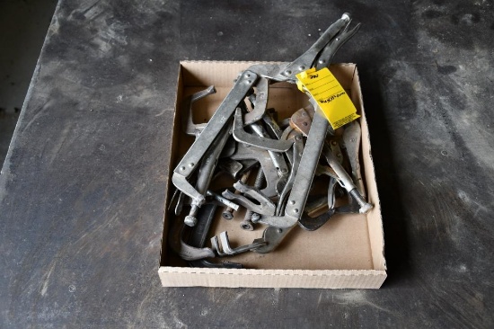 Box of clamps and vise grips