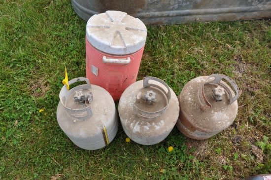 (3) old style LP tanks and Rubbermaid water cooler