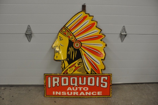 38" x 28" Iroquois Auto Insurance Porcelain Sign