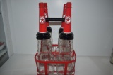 (4) Texaco oil bottles w/spouts and carrier