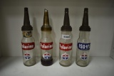 (4) Standard Oil glass oil bottles w/spouts