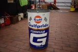 Gulfpride Formula G motor oil metal trash can