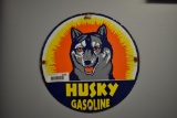 Husky Gasoline porcelain sign