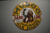 Musgo Gasoline mile maker porcelain sign