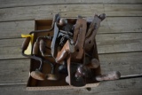 flat of woodworking hand tools