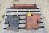 Pallet w/ 5 suitcase weights and hyd. cylinder