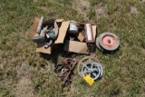 Misc. hardware, pulleys, hanging scales, fuel nozzles, etc.