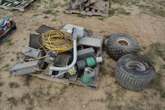 Pallet of electrical items / 2 atv wheels and tires