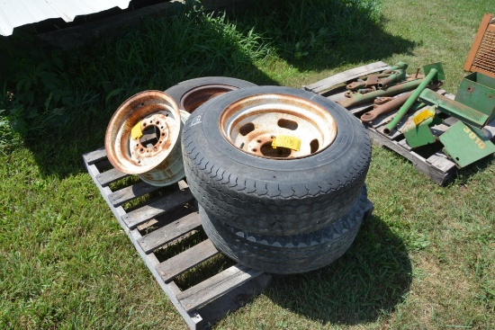 (2) 16.5 tires and rims, single wheel, 15" imp tire and wheel