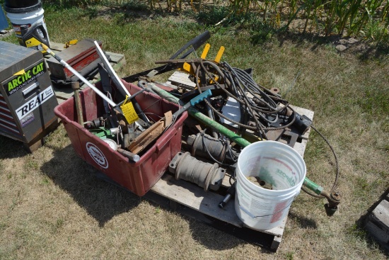 Pallet of misc. parts including disc blade wrenches , see pictures