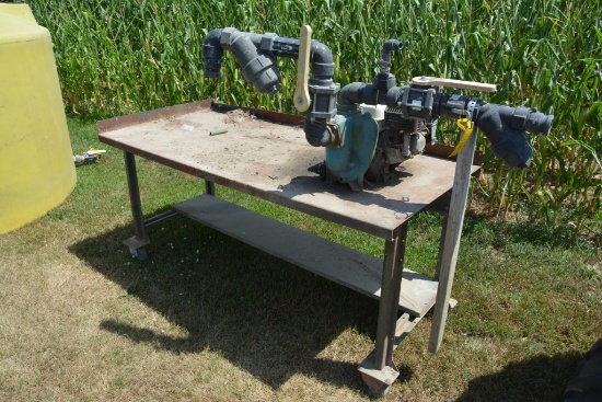 Honda 5 hp gas engine w/ flow max 2" cast iron pump on rolling bench