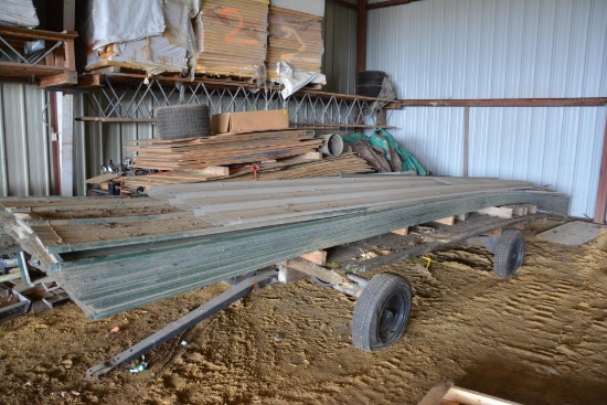 Approx. 50 30' sheets of used green tin, gutter and down spouts