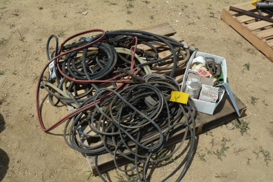 Pallet of belts, jumpers, wire, hyd. hose