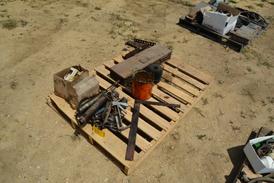 Pallet of items to include; tractor tool box, grease guns, etc.,